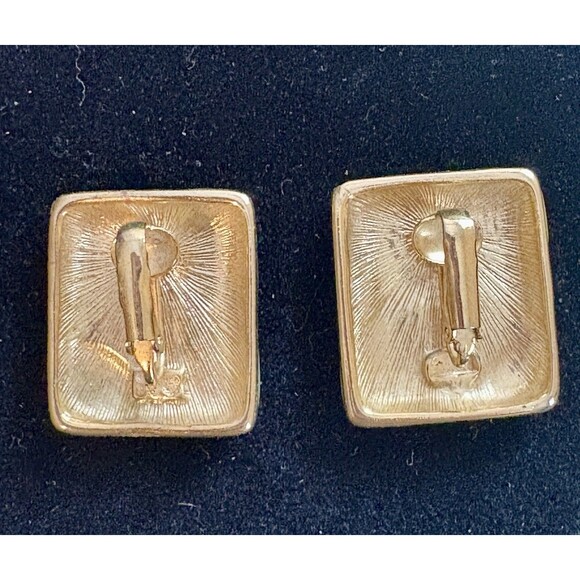 Vintage Green Lucite Clip-On Earrings Gold Tone Retro 80s Geometric Modernist - Picture 2 of 4